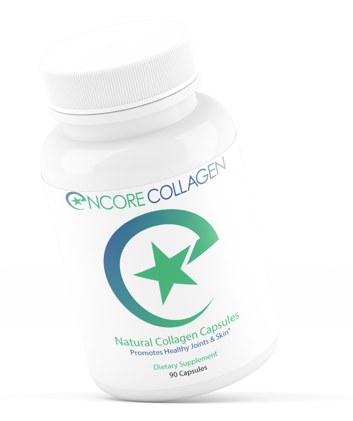 A bottle of Encore Collagen natural collagen capsules.